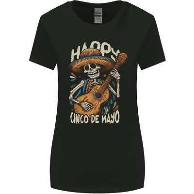 Happy Cinco De Mayo Day Mexico Skull Guitar Womens Wider Cut T-Shirt
