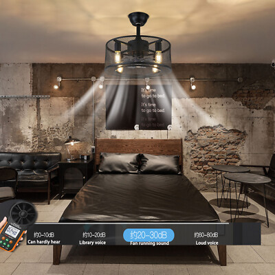 Industrial Ceiling Fan Light 18'' Caged Ceiling Fans 3-Speeds With Remote Control