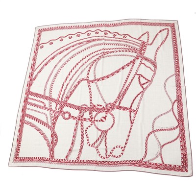 HERMES Carre 140 Scarf Robe du Soir NATUREL ROUGE H243174S Box Auth