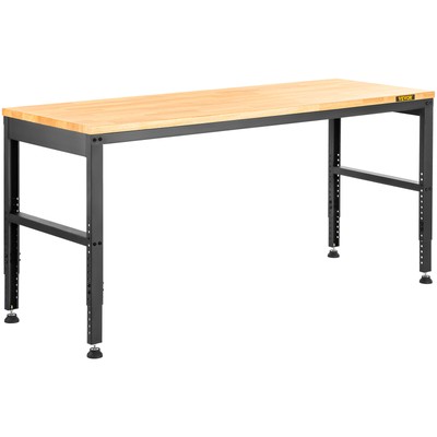 Adjustable Height Workbench 61"L x 20"W Work Bench Table w/ Power Outlets
