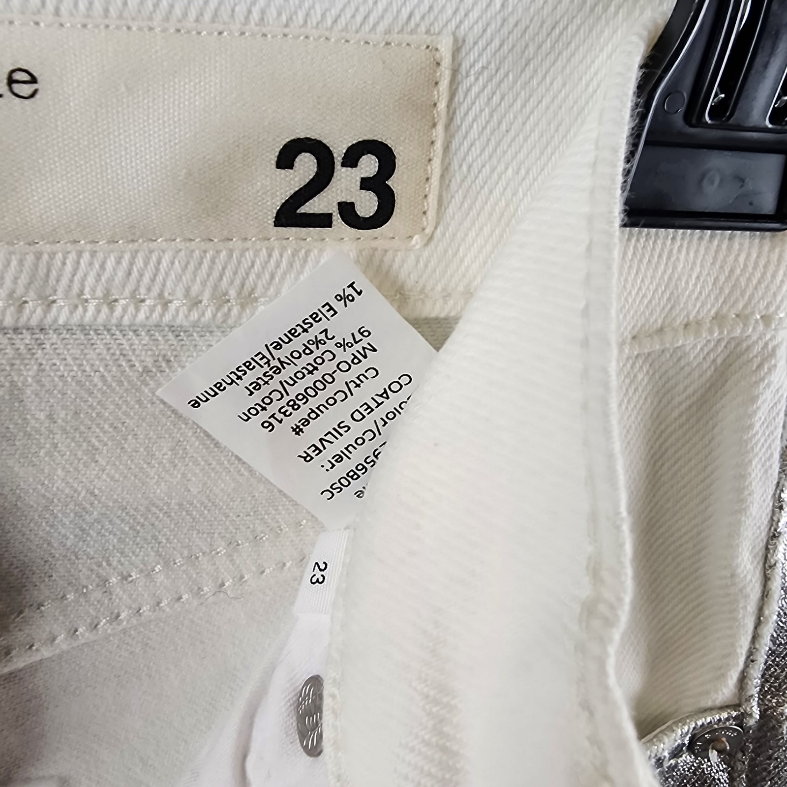 rag & bone Harlow High Rise Straight Jeans Women's 23 Coated Silver Button Zip - Picture 11 of 15