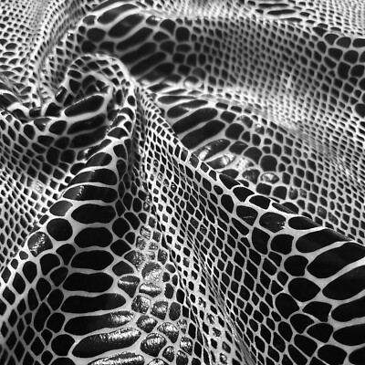 Black on White Exotic Dragon Scales Black Foil on White Crushed Ice Velvet 4-Way