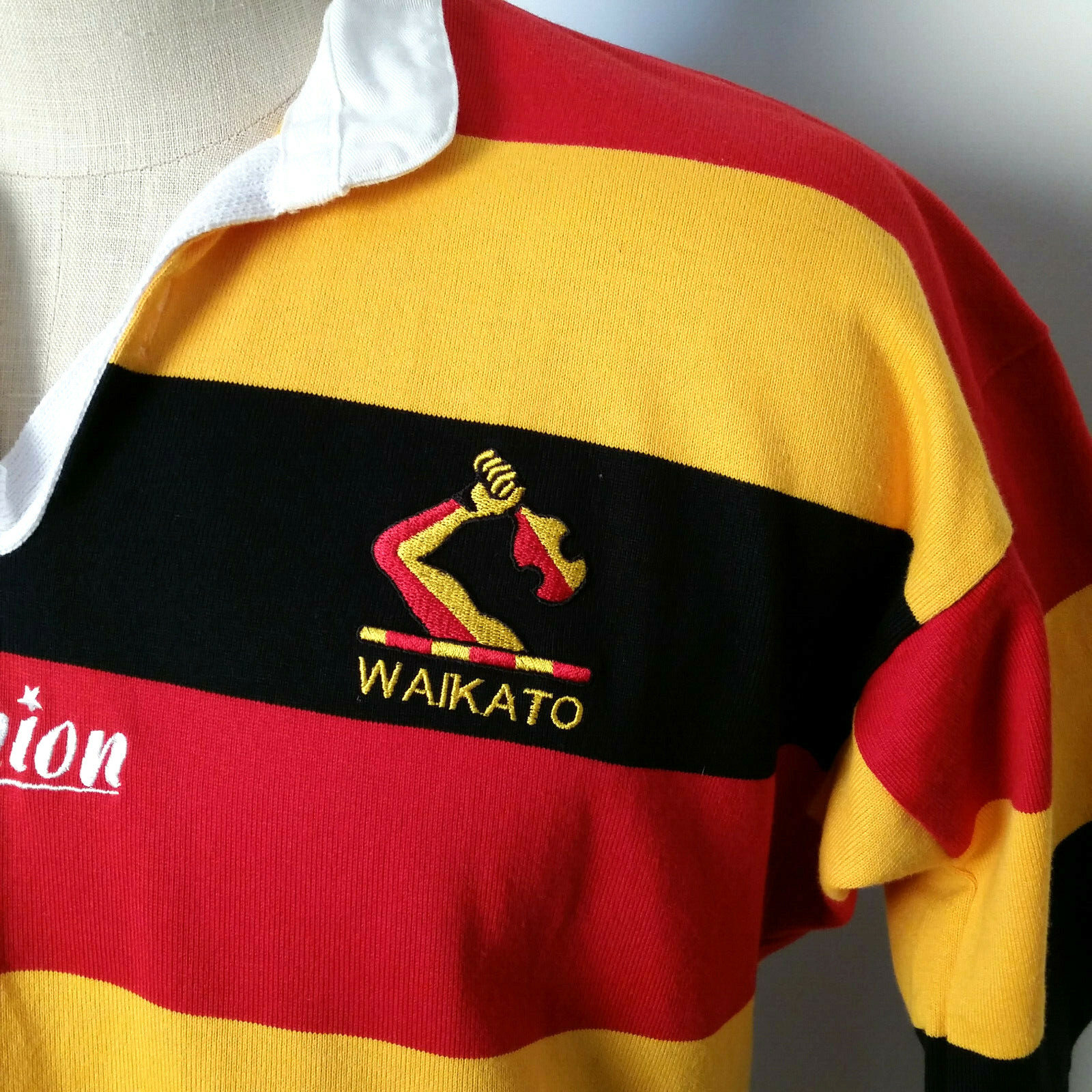 WAIKATO New Zealand Vintage WRU Union Rugby Shirt Jersey Short Sleeve Stripe Med