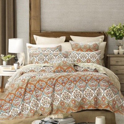DaDa Bedding Bohemian Bedspread Set - Coral Floral Paisley Garden Party Rever...