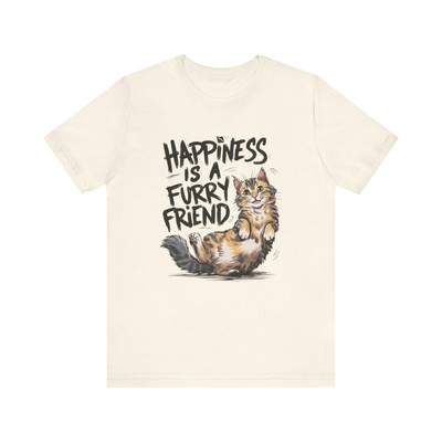 Cat T-Shirt, Happiness is a Furry Friend, Unisex Jersey Short Sleeve Cats Shirt