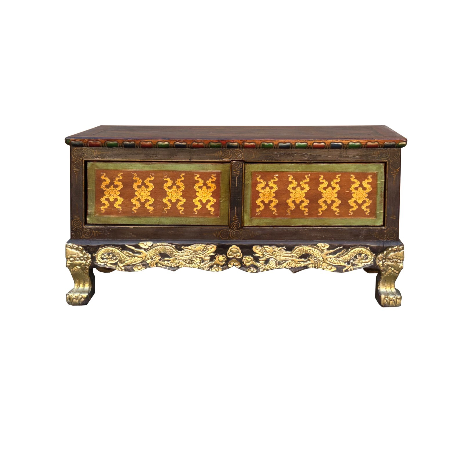 Four Side Carving Painted Vintage Tibetan Low Table Cabinet - Handcrafted Coffee Table cs975S Four Side Carving Painted Vintage Tibetan Low Table Cabinet - Handcrafted Coffee Table cs975S