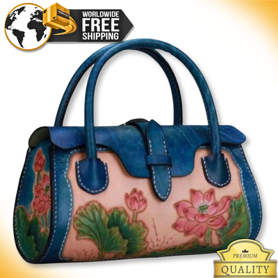 Women GENUINE LEATHER Lotus Flower Handbag Purse Luxury Fashion Stylish Bag