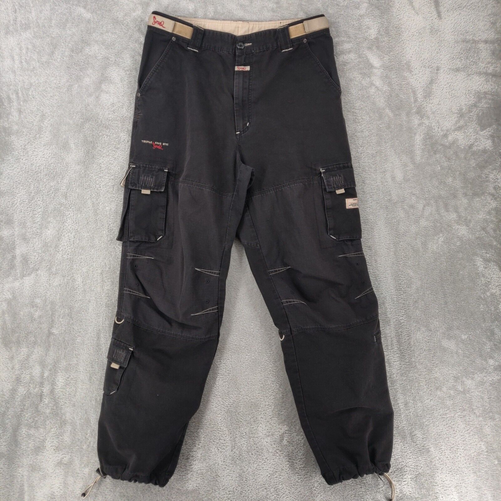 Triple Five Soul NYC Cargo Pant Multi Pocket Utility Pants Blk 34 Y2K Streetwear Triple Five Soul NYC Cargo Pant Multi Pocket Utility Pants Blk 34 Y2K Streetwear