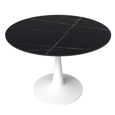 Bristol 40'' Round Dining Table with Sintered Stone Tabletop in White Steel