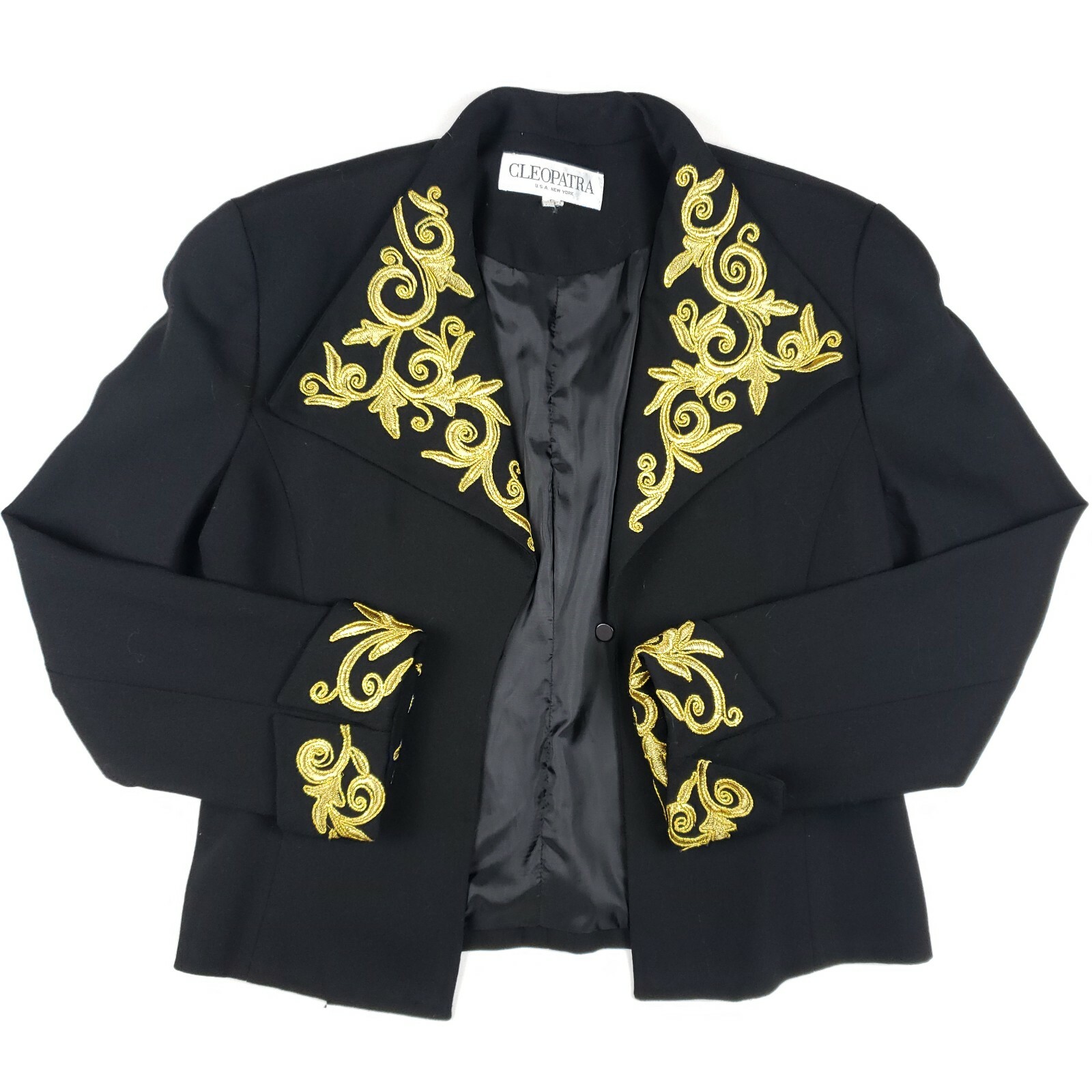 Vintage Women's Wool Blazer Jacket Black Gold Embroidered GORGEOUS Made in USA 8