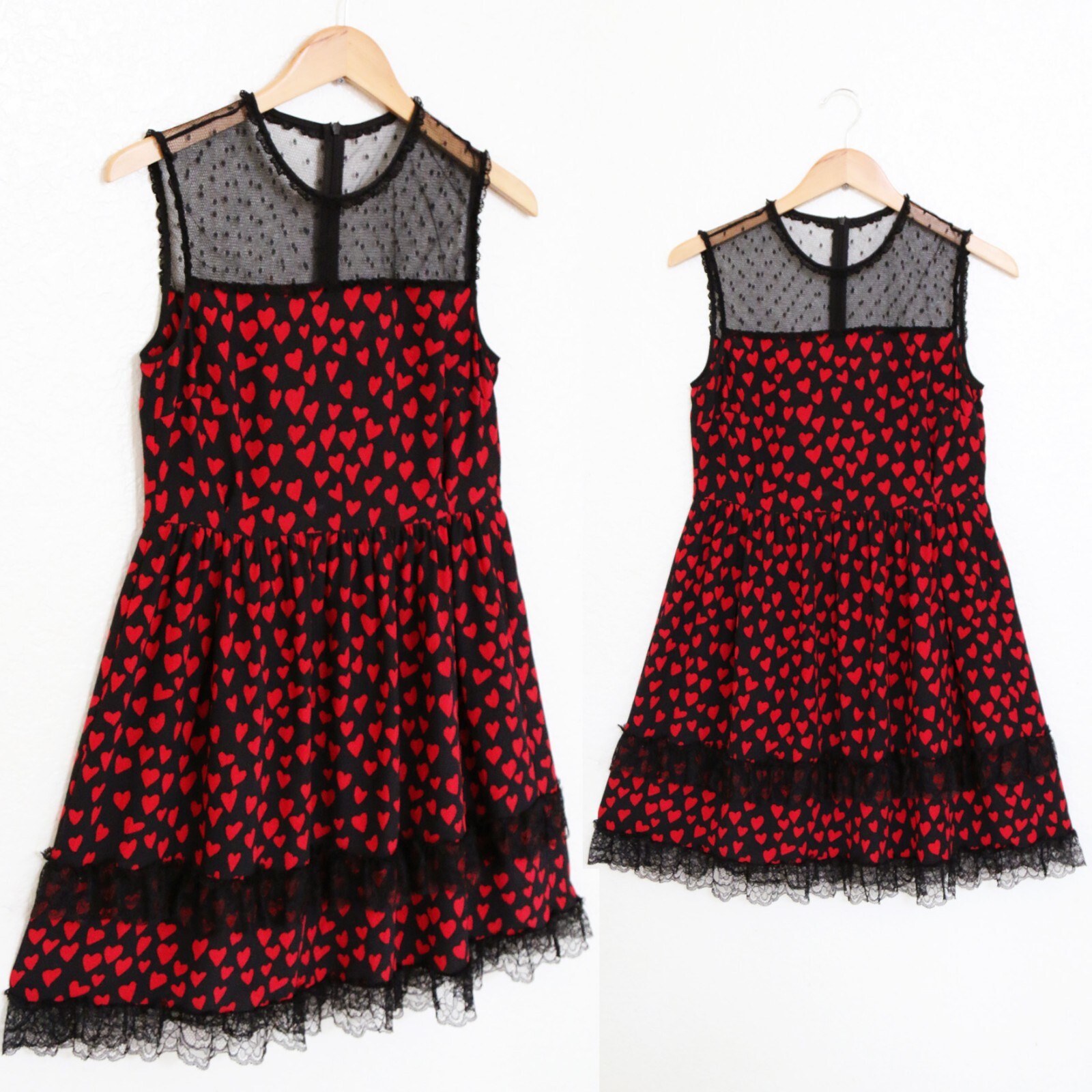 RED Valentino Heart Print 100% Silk And Polka Dot Mesh Tulle RED Valentino Heart Print 100% Silk And Polka Dot Mesh Tulle