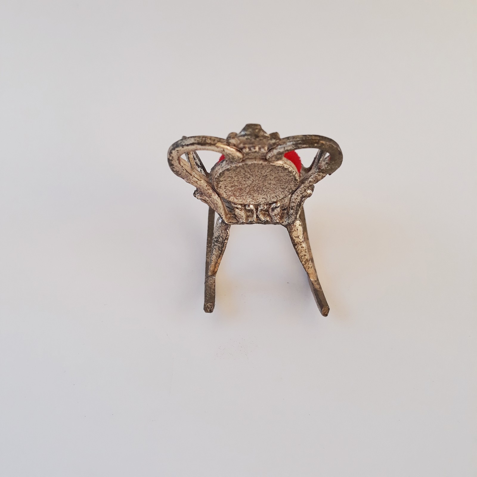 Vintage Rocking Chair Pin Cushion Metal Red Velvet Seat Face On Back