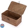 Hipiwe Wicker Shelf Baskets Bin with Lid, Handwoven Seagrass Basket Storage Bins Rectangular Household Basket Boxes for Shelf Wardrobe Home Organizer, Coffee X-Small