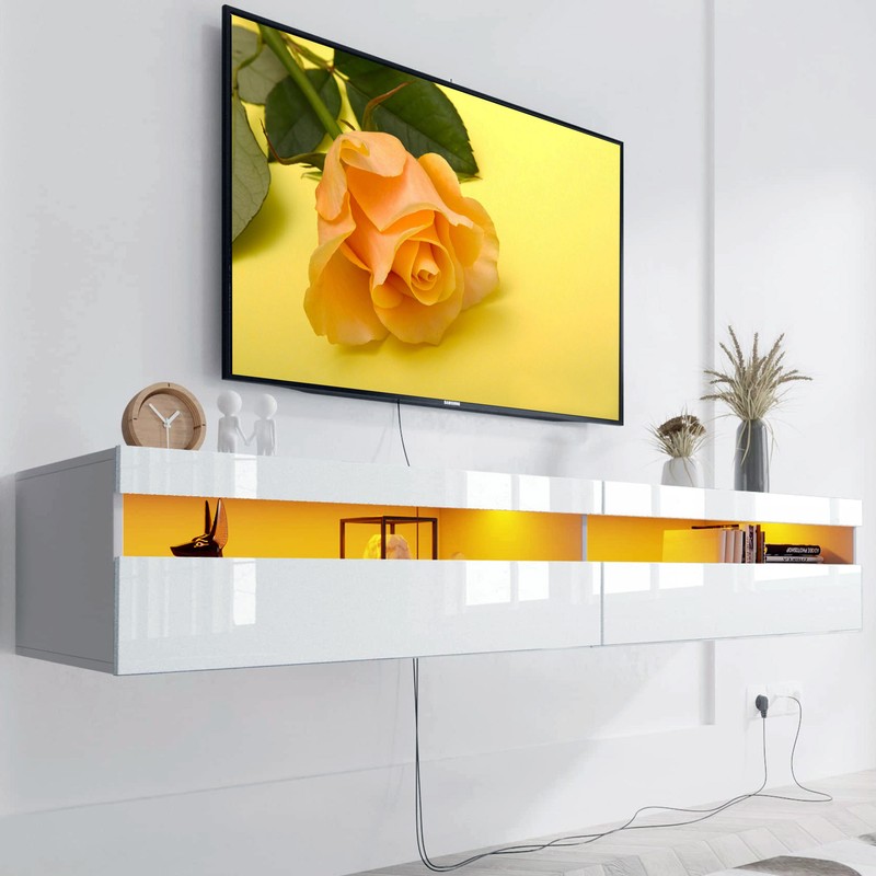 Floating Wall Mounted High Gloss Led Media Console Table