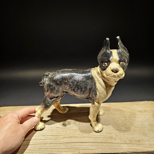 Antique Style Cast Iron Boston Terrier Dog Door Stop Coin Bank