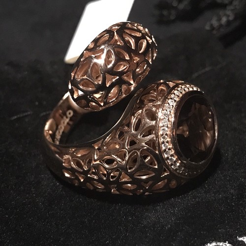 Pre-owned Di Modolo $895  Sz 6.5 Diamonds Smoky Quartz 18k 925 St Silver Sahara Ring In Yellow