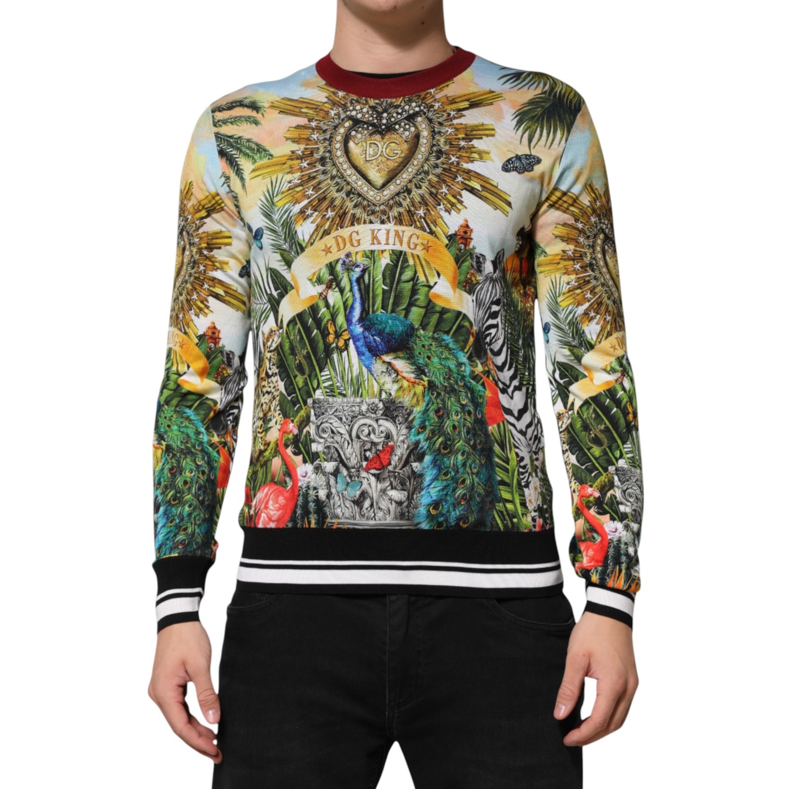 DOLCE & GABBANA Sweater Tropical Heart Crown Silk Pullover