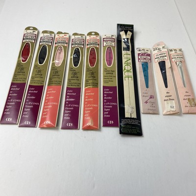Vintage Lot Of 10 J & P Coats Zippers  & Misc New in package