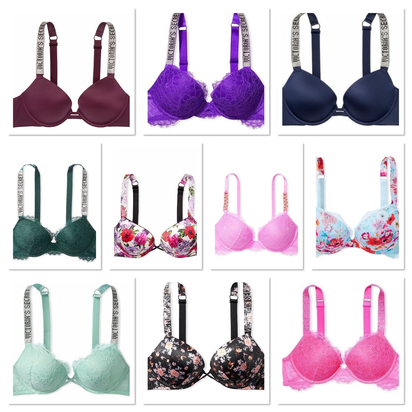 

Victorias Secret очень сексуальный бюстгальтер пуш-ап/бомба с блестящими бретельками со стразами, Blue red violet