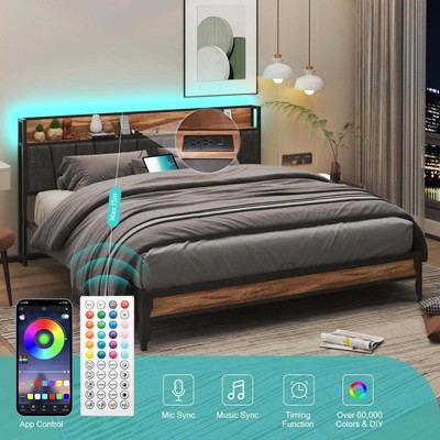 Platform Bed With Storage Headboard, Charging Port