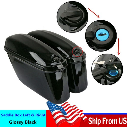 Motorcycle Side Case Hard Trunk Saddle Box Left & Right ABS Plastic Glossy Black
