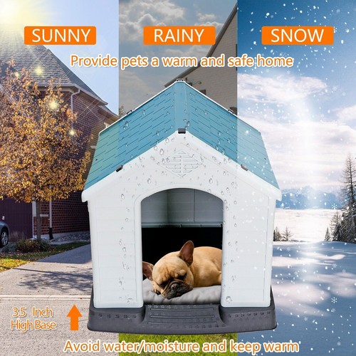 Large Plastic Dog House Indoor Outdoor Dog Kennel Puppy Shelter w/Air Vents 