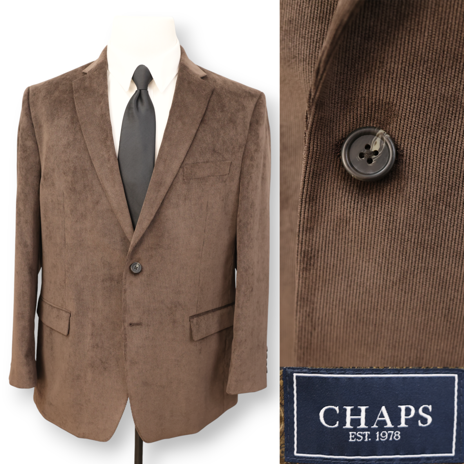 CHAPS mens brown corduroy two button sport coat suit jacket blazer 44R