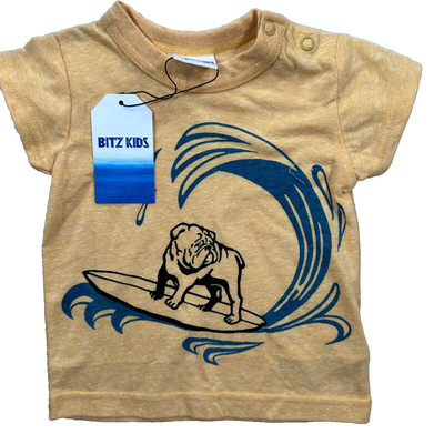 Bit'z Kids 3-6 Months Yellow Bulldog Surfing Short Sleeve Graphic T-Shirt New