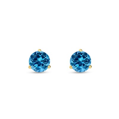 Pre-owned Shine Brite With A Diamond 2 Ct Round Cut Blue Earrings Studs Solid Real 14k Yellow Gold Screw Back Martini