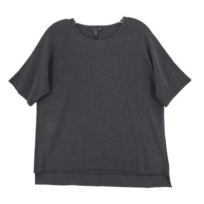 EILEEN FISHER Dark Gray Step Hem Knit Top Pullover Tencel Lyocell Silk MEDIUM