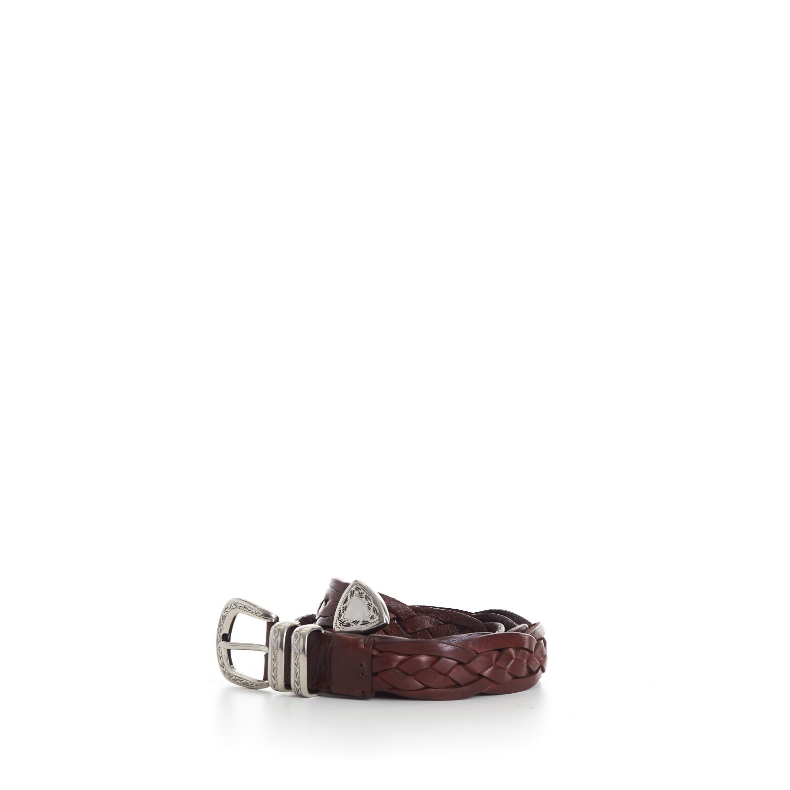 Pre-owned Brunello Cucinelli 1150$ Brown Braided Leather Dress Belt - Engraved Buckle Tip