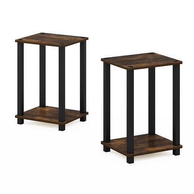 Furinno Simplistic End Table, Small, Set of 2, Amber Pine/Black Storage