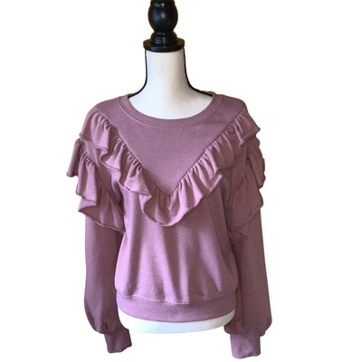 Vanilla Star, women's ruffled sweatshirt, roomy fit, pink, sz. XL