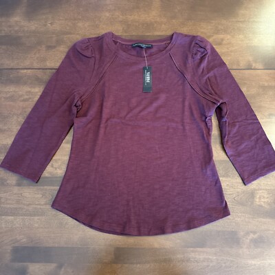 White House Black Market Maroon Top With Puff Sleeve Detail NWT Medium