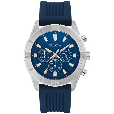 Bulova Men's Classic Chronograph Quartz Luminous Blue Silicon Watch 43 MM 96A260