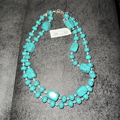 Premier Designs Turquoise Blue Howlite Silver Tone Necklace