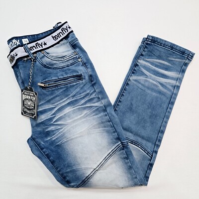 Born Fly Premium Men's Jeans Blue Design Zipper Distressed Skinny Fit Denim Jean