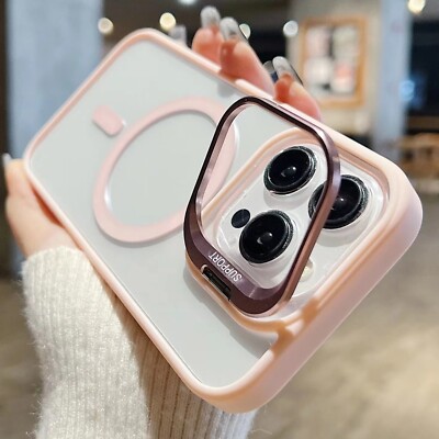 Camera Stand Mag Safe Case for iPhone 16 15 14 Plus 13 Pro Max + Lens Protector