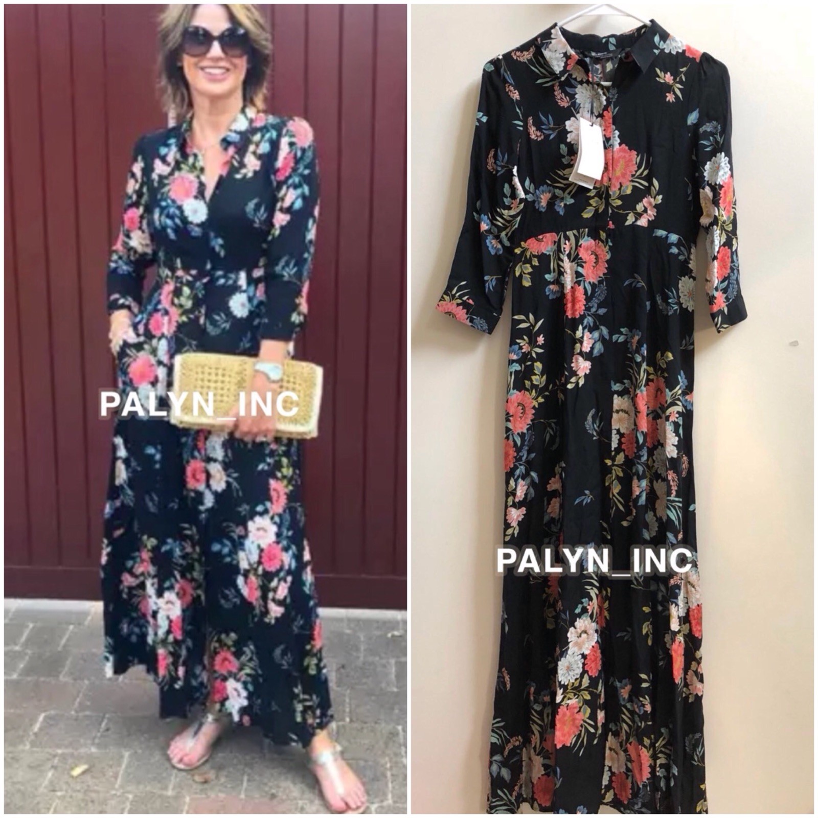 LAST size S NWT ZARA LONG FLORAL PRINT DRESS BLACK SHIRT