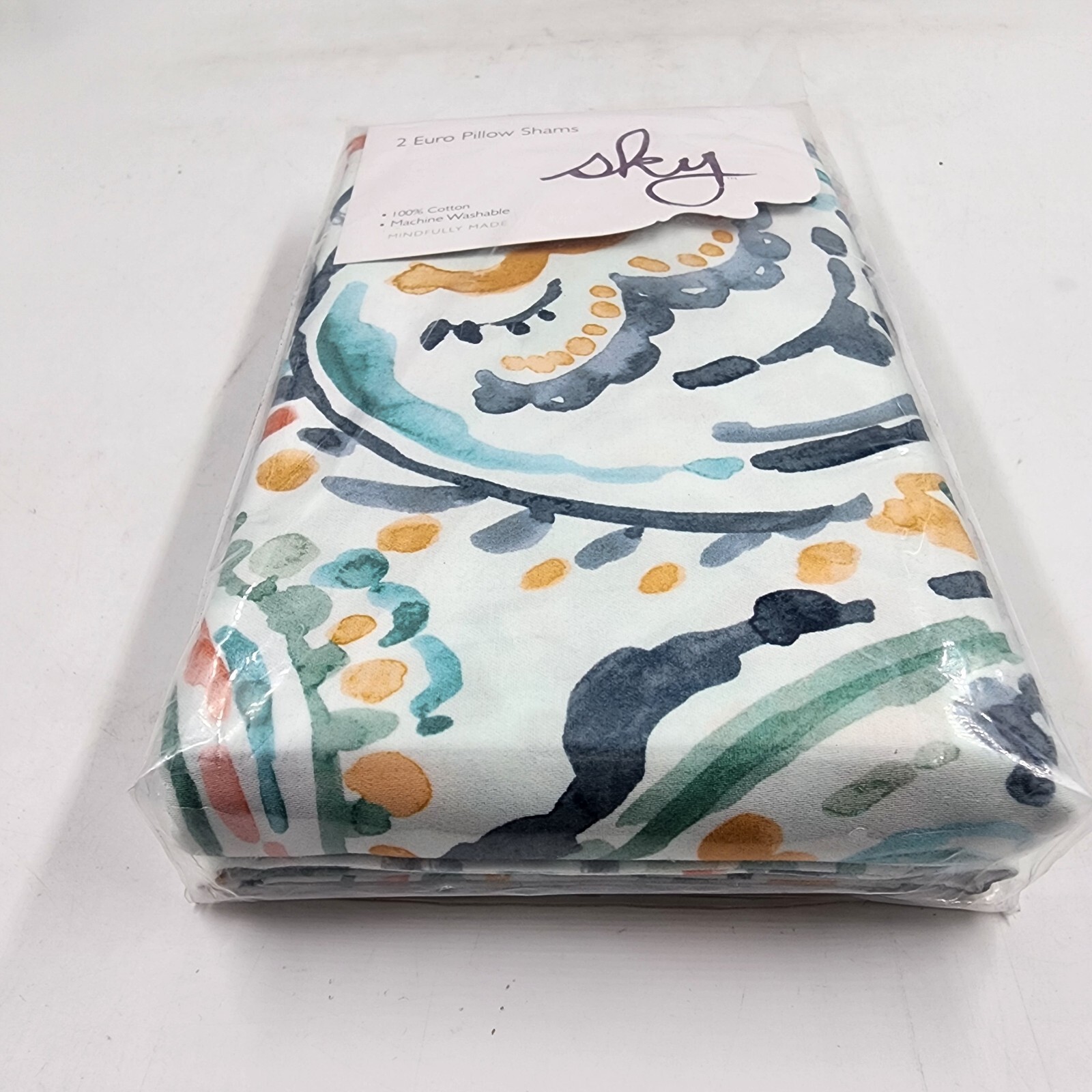 Sky Ophelia Euro Pillow Shams 2-Piece Set Green Multi Button Closure - Picture 6 of 13