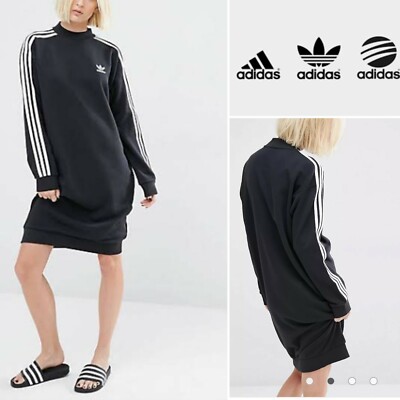 adidas Original Black \u0026 White Three Stripe Sweatshirt Dress, Oversize  10Aust/6US | eBay