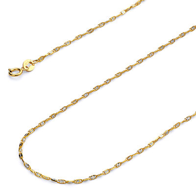 Pre-owned Wellingsale 14k Two Tone Gold Solid 1.2mm Twist Snail Star Chain Necklace