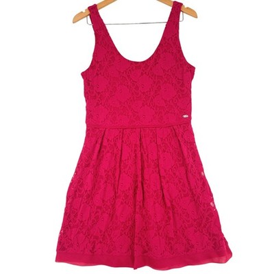 Guess Magenta Floral Lace Sleeveless Fit and Flare Dress Size L Q51K00K3R60