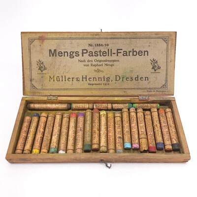German Mengs Pastell-Farben Wooden Box w/ Guitar Oil Pastels Japan Muller Hennig