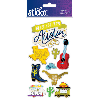 Scrapbooking Stickers Sticko Greetings Austin Taco Wagon Guitar Boot Hat Cactus