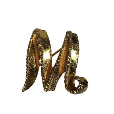Gold-Tone Monogram Letter M Lapel Brooch Pin Vintage 