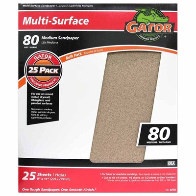 Gator 9'' x 11'' Multi-Surface Sanding Sheets, 80 Grit, 25 Pack
