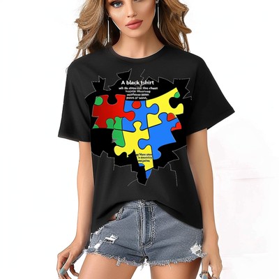 Colorful Pieces Design Black Tee Stand Out with Unique Style