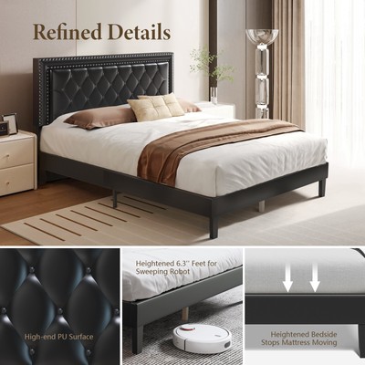 Upholstered Platform Bed Frame Queen with Adjustable Headboard Bedroom P5R6