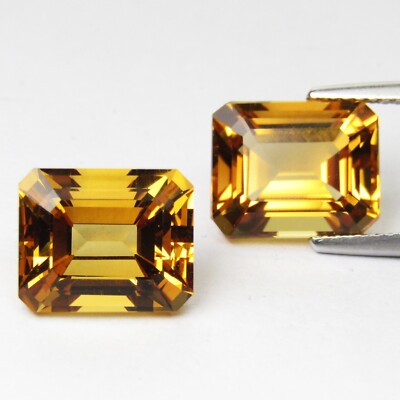 10.21Cts Ravishing Calibrated Natural  Citrine Nice Emerald Cut  Matching Pair